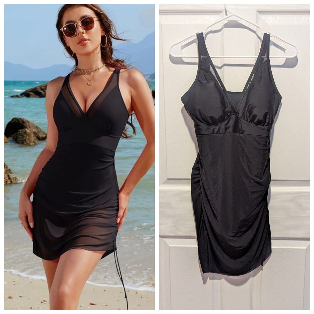 Blooming Jelly Size Large NWT Black One Piece Swim Mesh‎ Sarong Bathing Suit